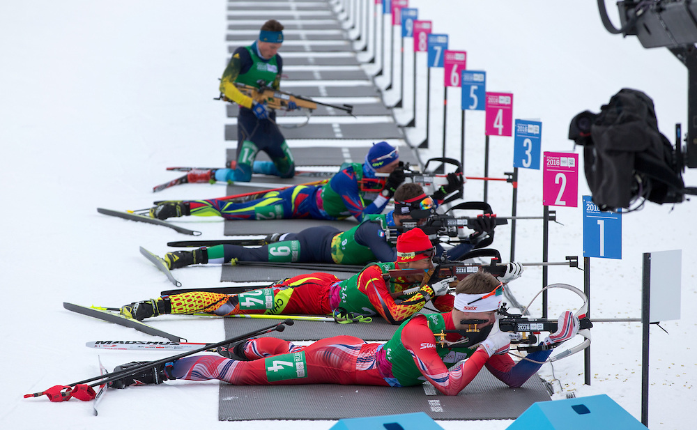 Single Mixed Biathlon Relay at Birkebeineren Biathlon Stadium during the Winter Youth Olympic Games, Lillehammer Norway, 17 February 2016. Photo: Arnt Folvik for YIS/IOC Handout image supplied by YIS/IOC